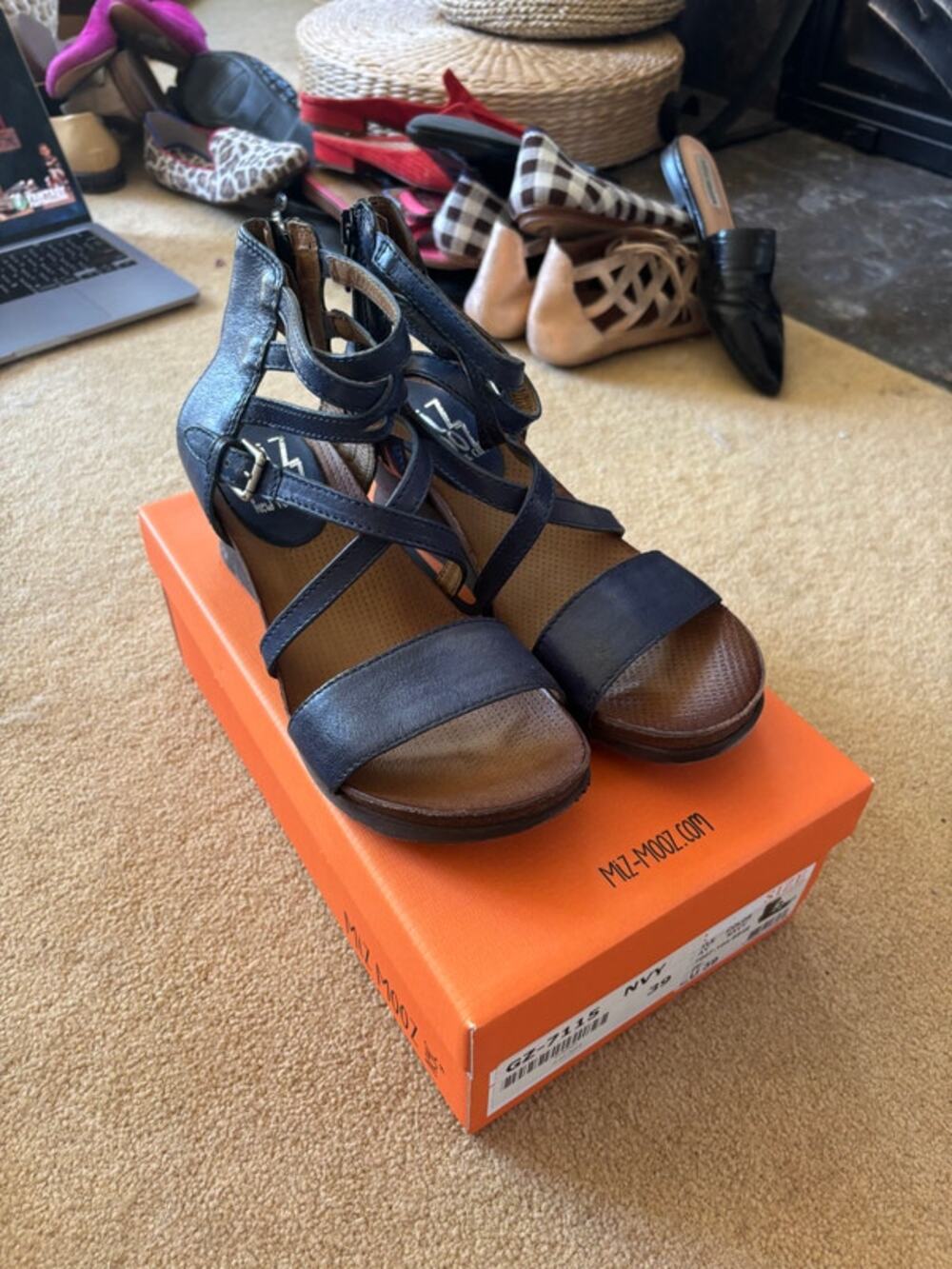 Miz Moozy Navy Leather Gladiator Strappy Sandals